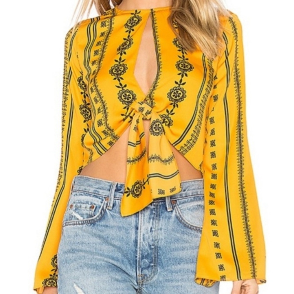 House of Harlow 1960 X Revolve Jane Blouse Long Sleeve Inca S Yellow Gold Print